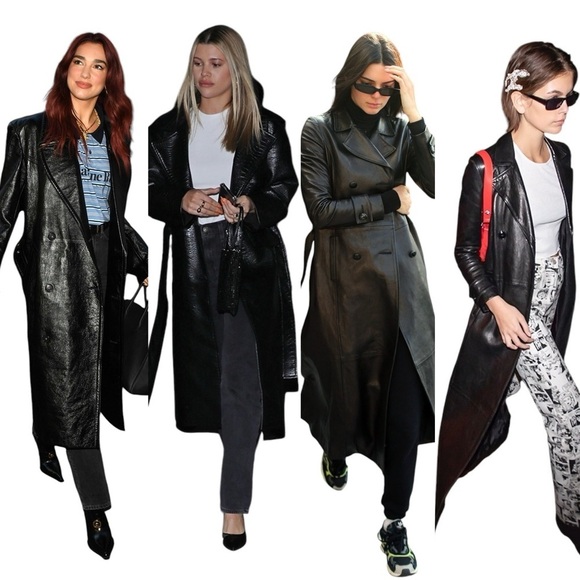 Vintage Jackets & Blazers - Vintage 90s Y2K Long Black Belted Leather Trench Coat With Removable Liner L/XL